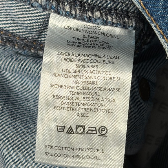 Free People We The Free Floral Barrel Leg Jean Blue High Rise Size 32 Distressed - Picture 12 of 13